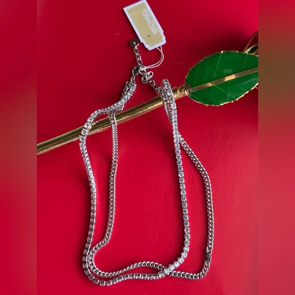 Michael Kors Necklace,Michael Kors Silver and Crystal Necklace
